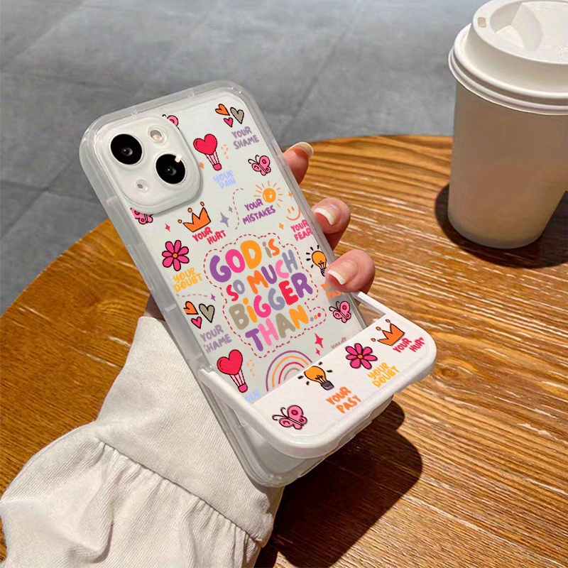 TEMU Phone Case: Fashionable Creative Multi-functional Design Shockproof Colorful Sticker Pattern Stand Phone Case For Iphone 16 15 14 13 12 11 Pro