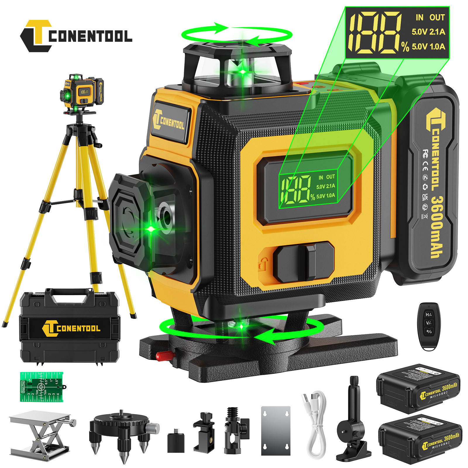   professional 4d self leveling laser level featuring a   tripod stand and extension bar   line horizontal and vertical line laser projector options for battery or lcd display and   rotatable base ideal for and  