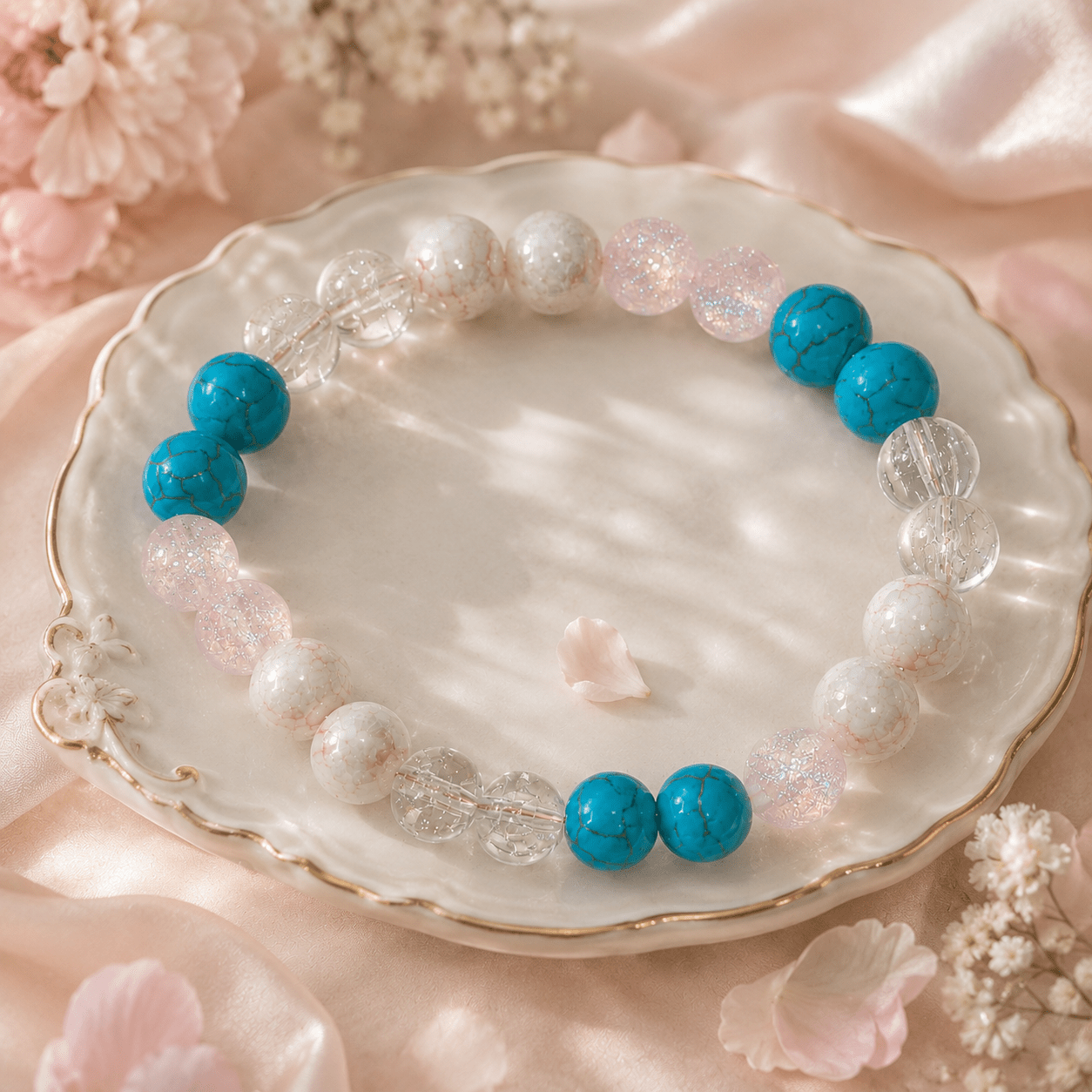 Lucky Natural Stone Beaded Bracelet with Blue-Green Turquoise