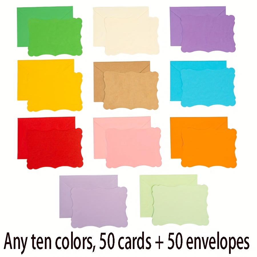 E-shop 100er Set (50 Umschläge + 50 Blanko-Karten), Retro Selbstklebende Farbige Mini-Umschläge, Geburtstagsgrußkarten, Geeignet für Familie, Freunde