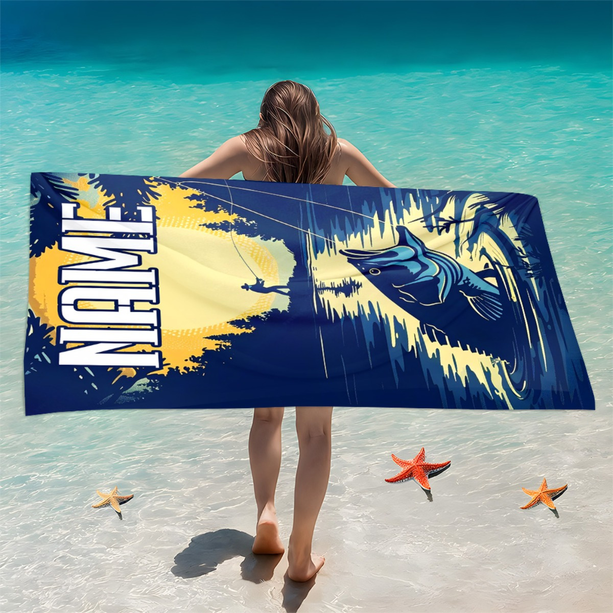 TEMU 1pc Of Personalized Beach Towel For Fishing Lovers - Soft, Absorbent Microfiber, Lightweight, Ideal For Beach , Parties, Travel, And Camping -