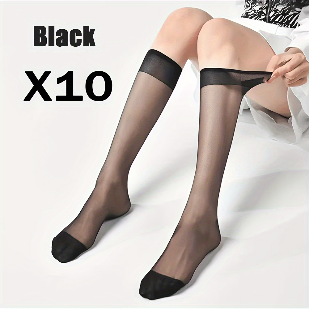 TEMU 6 Pairs 8 Pairs 10 Pairs Women's Plus Size Breathable Elastic Nylon Over-the-knee Socks Random Colors - Anti- Design, Lightweight Summer Dress