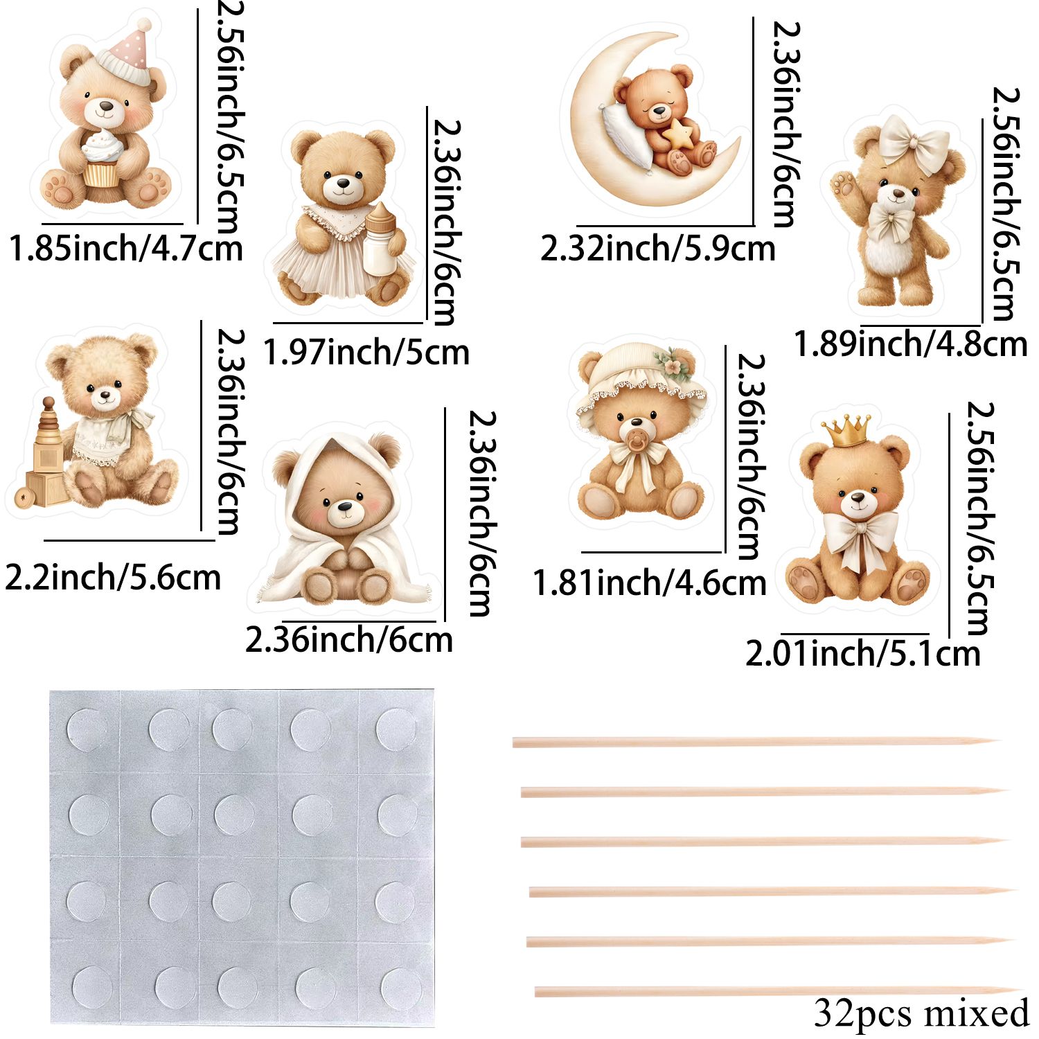 Image of 32pcs/set Cartoon Bear Cupcake Topper Multi Type Bear Topper With For Bear Themed Birthday Party Diy Cupcake Decoration Supplies，halloween, Christmas