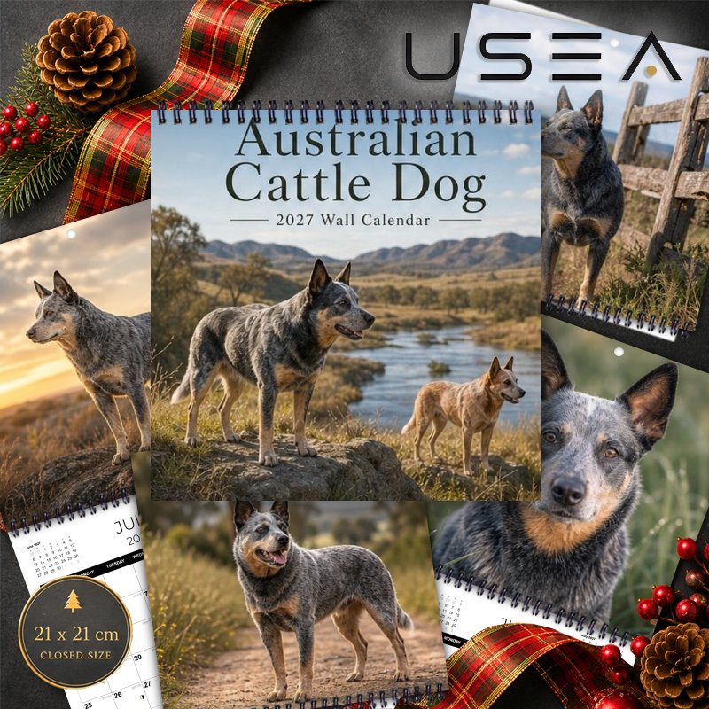 TEMU 2027 Wall Calendar, 1pc 2027 Australian Cattle Dog Wall Calendar, 12-month Spiral Bound Hanging Calendar 8.3x8.3 Inches With Large Blocks, Us