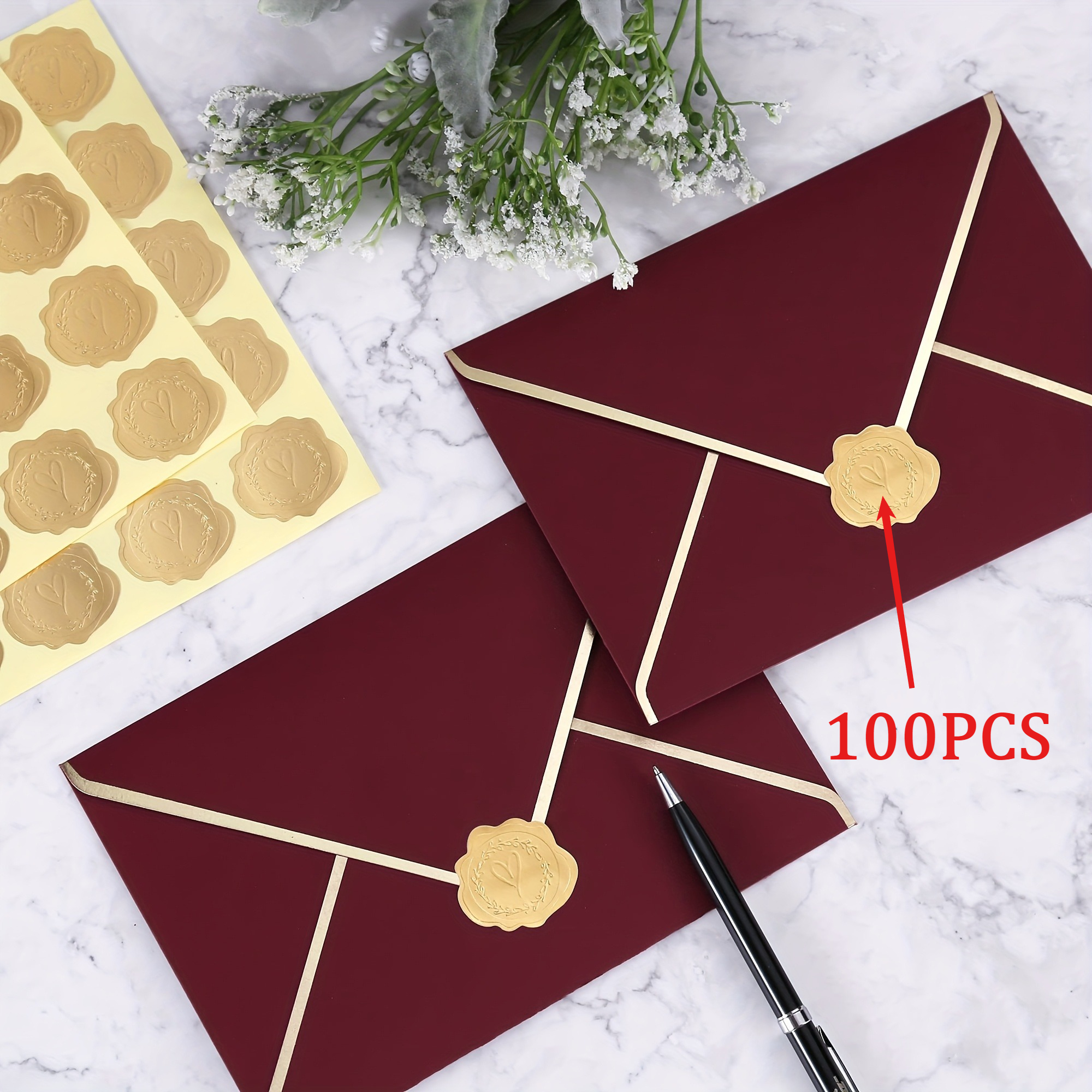E-shop 100 goldene herzförmige Wachssiegel-Umschläge – selbstklebendes Design, geeignet für Hochzeitseinladungen, Grußkarten Gastgeschenke, mattes
