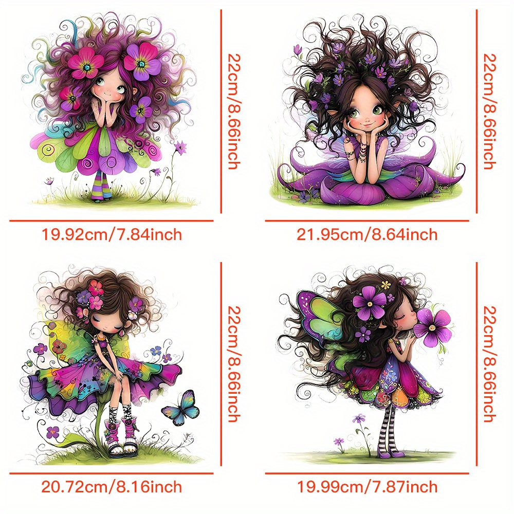 TEMU 4 Pegatinas de Transferencia Térmica Moradas - Parches de PVC con Dibujos Animados para Planchar, Adecuados para Ropa DIY, Camisetas y Mochilas,