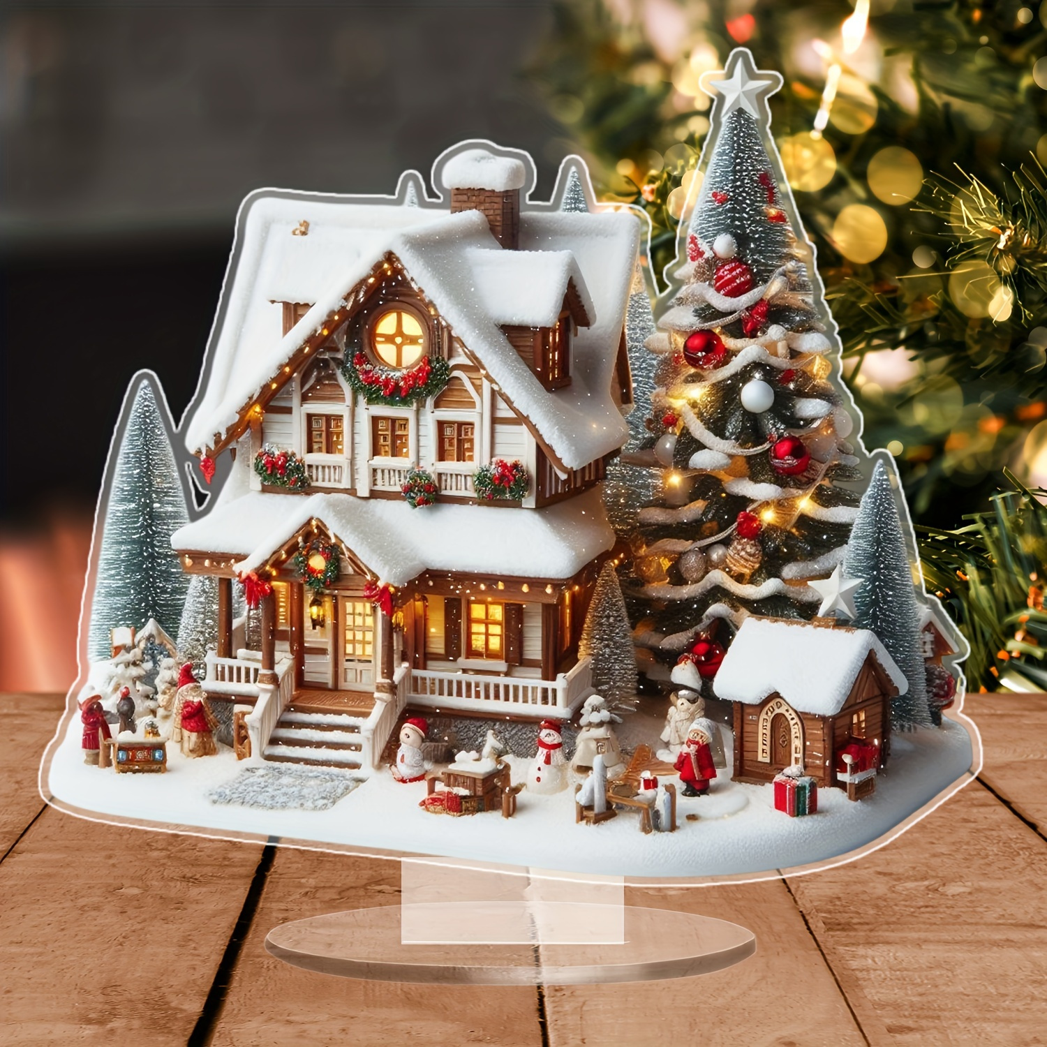 

1pc Classic Acrylic Christmas Decoration - Architectural Theme Tabletop Display, Multipurpose Holiday Decor, Building-themed Transparent Sign, Wordless Decorative Plaque