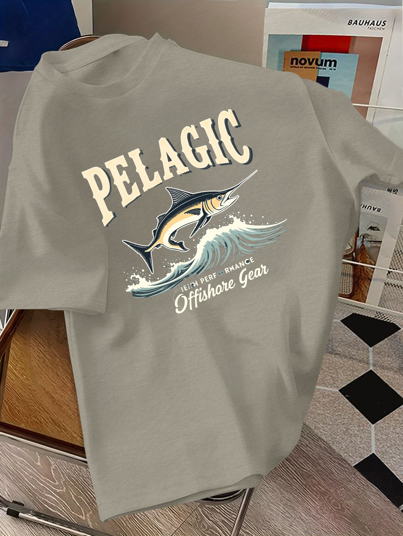 mens casual short sleeve t shirt with     ocean waves print lightweight summer tee featuring offshore gear design   beach or casual attire beach  