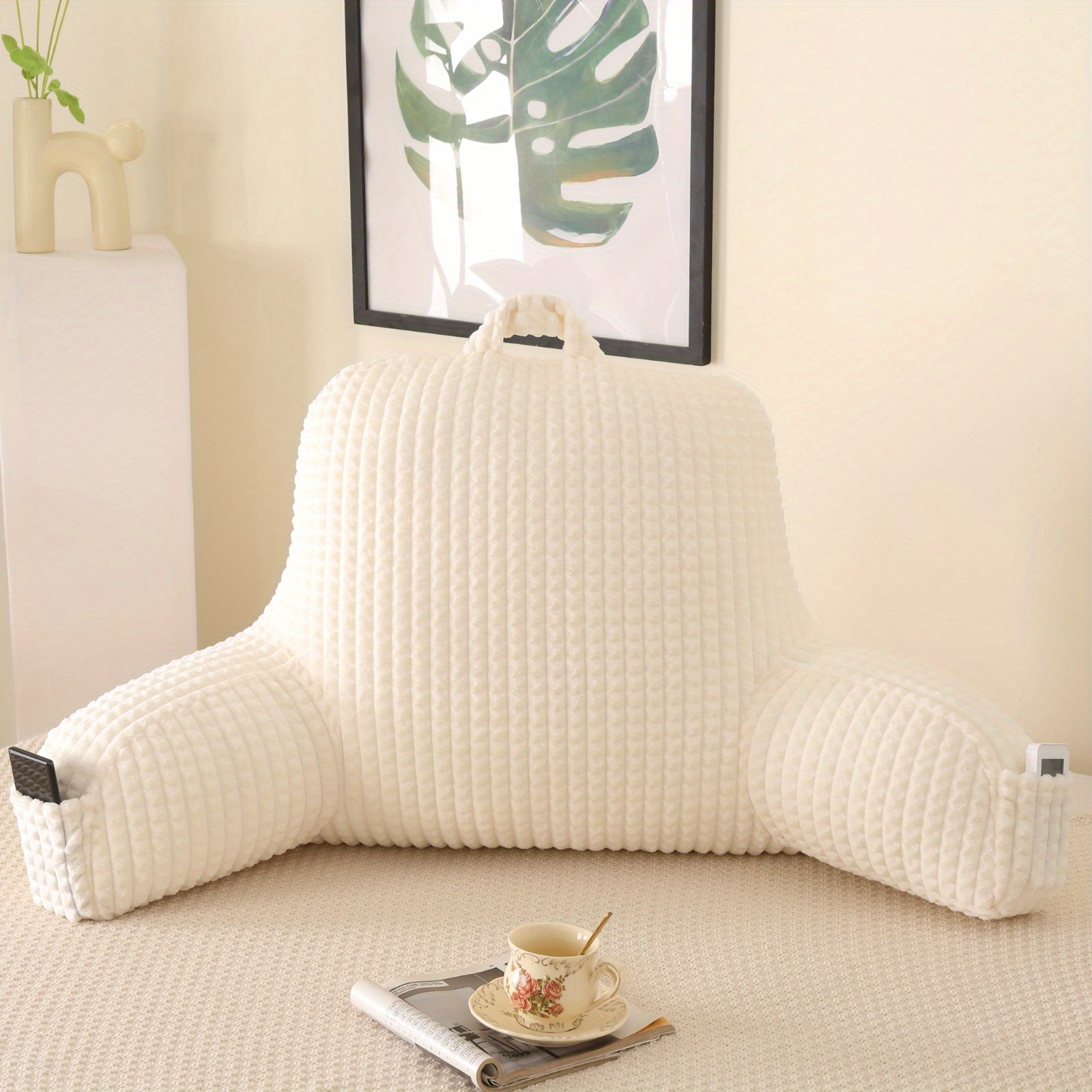 ergonomic waist support pillow lumbar pillow back support pillow striped reading pillow waist pad 2 in 1 washable pillowcase with armrests and storage bag suitable for office bed sofa desk recliner chair vehicle Product details 7