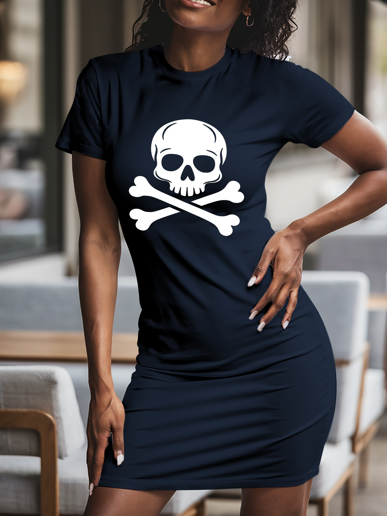 women's skull graphic t shirt dress light yellow Temu Sweden