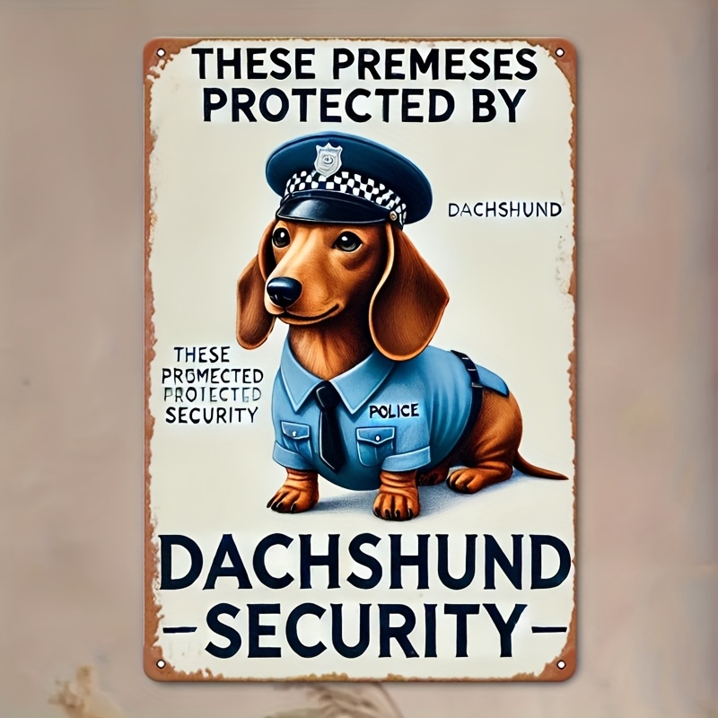 TEMU 2d Flat Printing 1pc [home Decor] Vintage Dachshund Safety Wooden Wall Art - " Premises Protected By Dachshunds" Sign, Suitable For Home, Cafe,