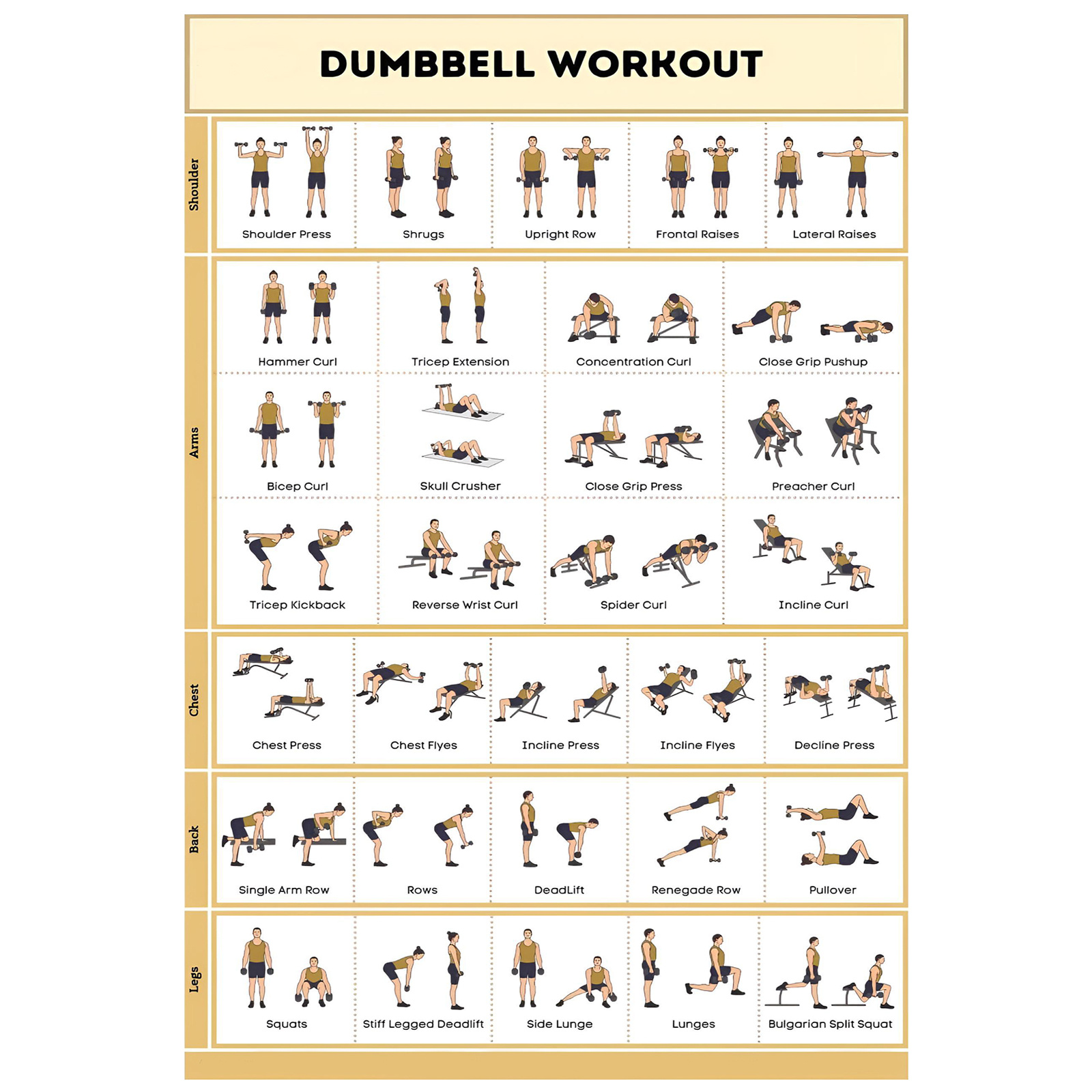 

[1pc Dumbbell Workout Poster] 1pc Dumbbell Workout Poster, No-equipment Exercise Guide With Illustrations, Laminated Canvas, For , Home Gym Art