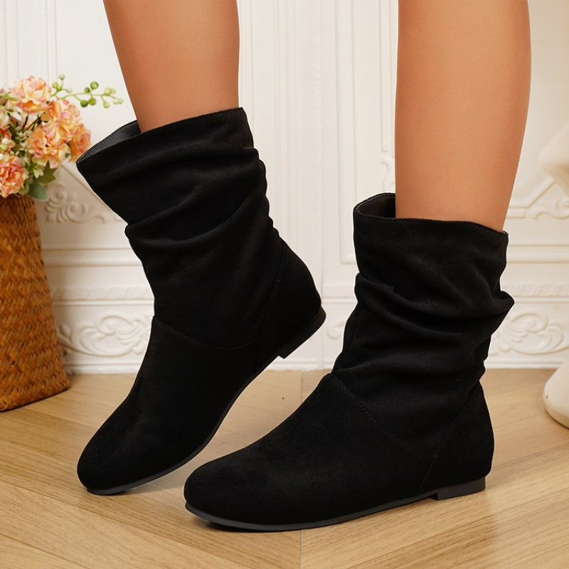 TEMU Boots With Chunky Heel, Bag Sleeve, Finish, Mid Heel (3-5cm), Pu Mid-calf Boots, 0.39 Boots, Women Shoes