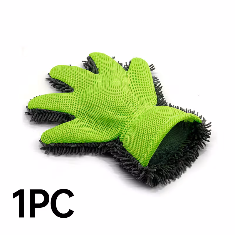 chenille thickened five wash gloves size 27 5 26cm 10 8 10 6in multi scene use dual sided car wiping and dust removal without damaging paint cleaning wheel hubs with mesh and foam green car wash gloves household dusting gloves Product details 0