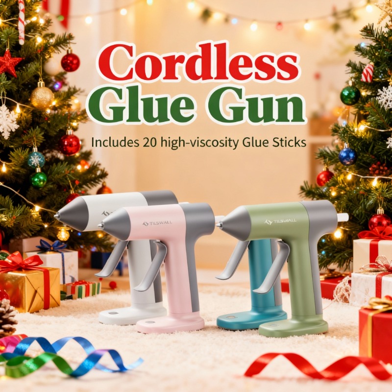 Temu Tilswall Akku-Schmelzklebepistole Mit 18 Klebestiften Mit Hoher ViskositäT & Akku - Automatische 5-Minuten-Abschaltung, Anti-Tropf-DüSe,-image