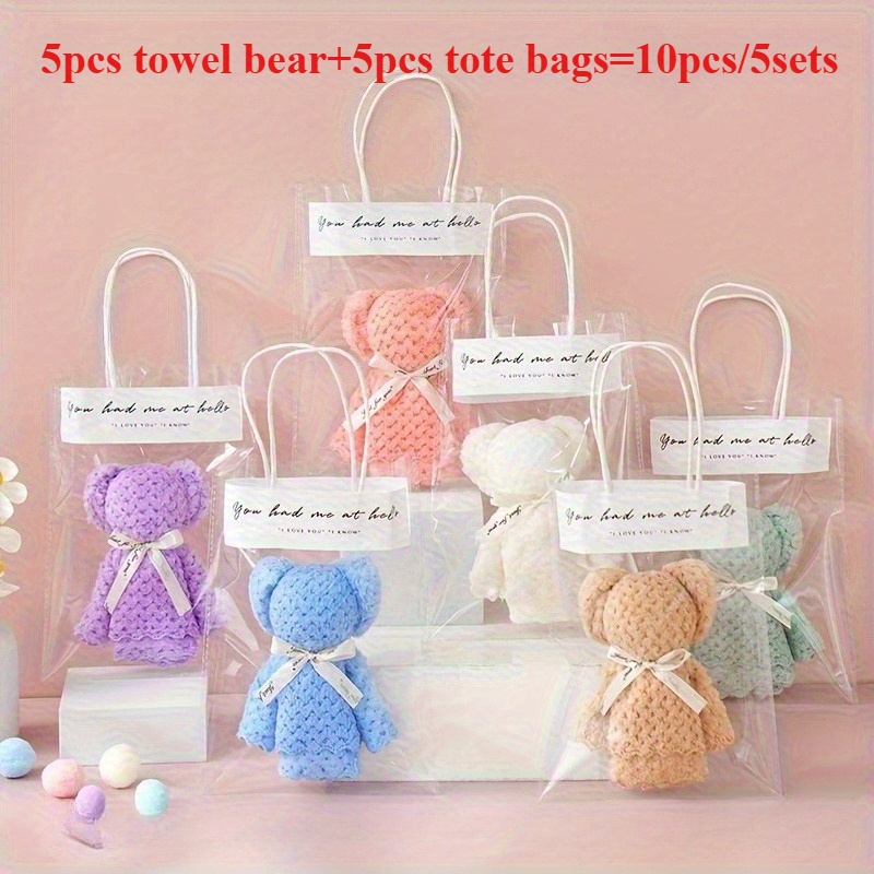 TEMU Cadeau Pour Elle/Lui Lot de 10/5 Ensemble Cadeau Serviette en Peluche Couleur Aléatoire avec Sac Transparent - Plumes, Idéal pour Noël,