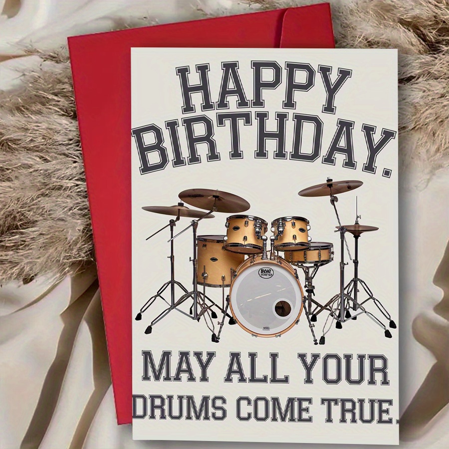 TEMU Happy Birthday Drummer Card With Drum Set Design, Perfect Gift For Music Lovers, Band , Drum Fans And Music Students For Birthday Celebrations