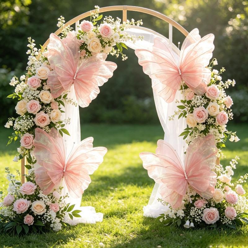 TEMU 4pcs Large Hangable Christmas Butterflies, Pearlescent White Tulle Pearl Butterflies Christmas Decor; Artificial Butterflies, Photo Decoration,