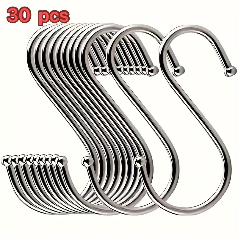 TEMU 30 Crochets en S en Acier Inoxydable Durables - Antirouille, Barre Transversale Polyvalente pour Organisation de Cuisine, Idéal pour Casseroles,