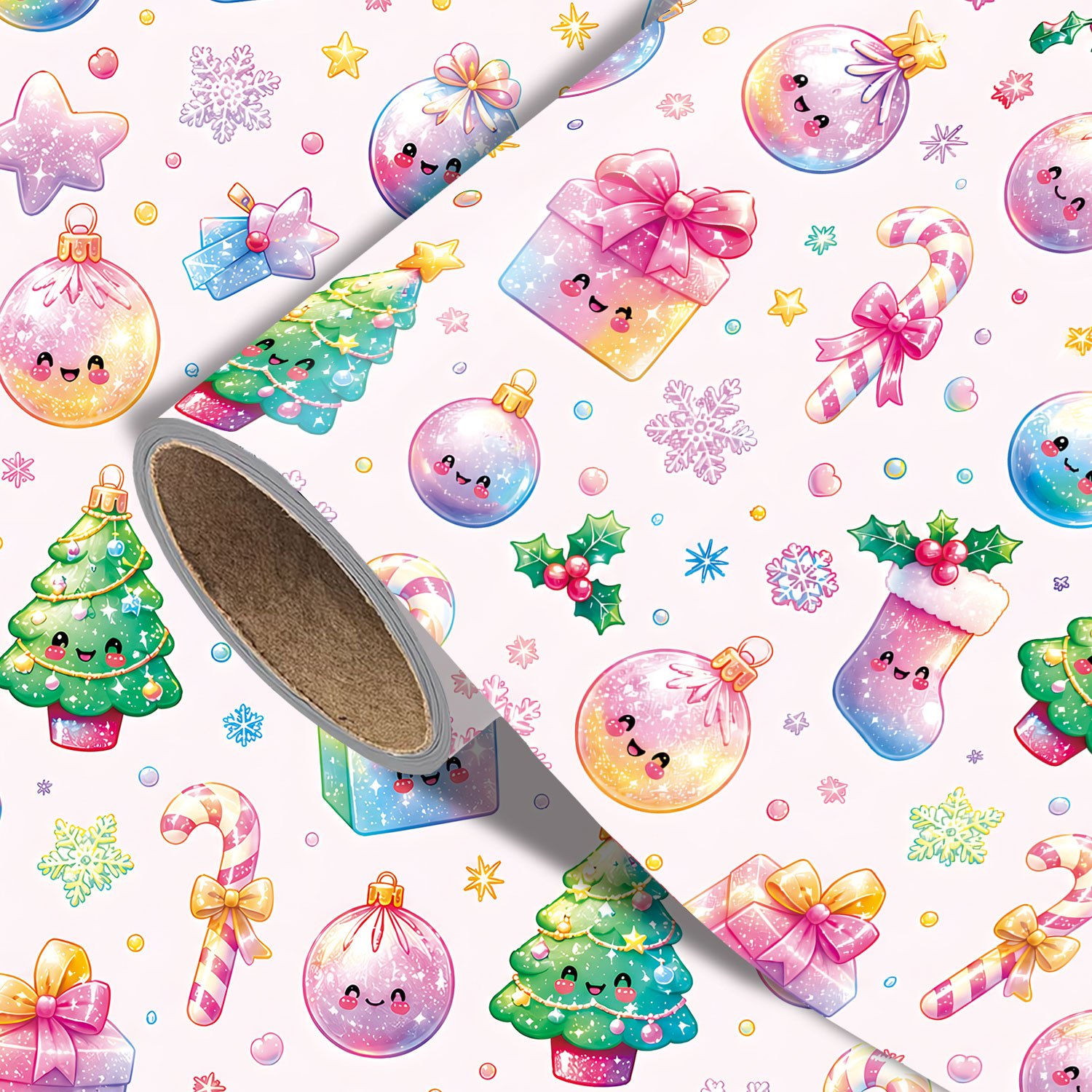 TEMU 1 Rolle Rosa Weihnachtsgeschenkpapier – Süßes Weihnachtsdesign für die Feiertage – Maße × 300 cm (17,7 Zoll × 118 Zoll)