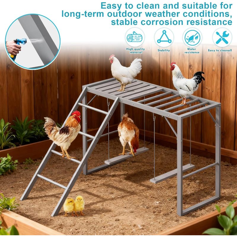 YBING Large Chicken Perch Coop, Chicken Perch Swing with Ladder, Chicken Roosting Bars Coop, Chicken Perch Roosting Bars, Metal Pet Swing Set Pet's Healthy Happy 8-10 Chick,