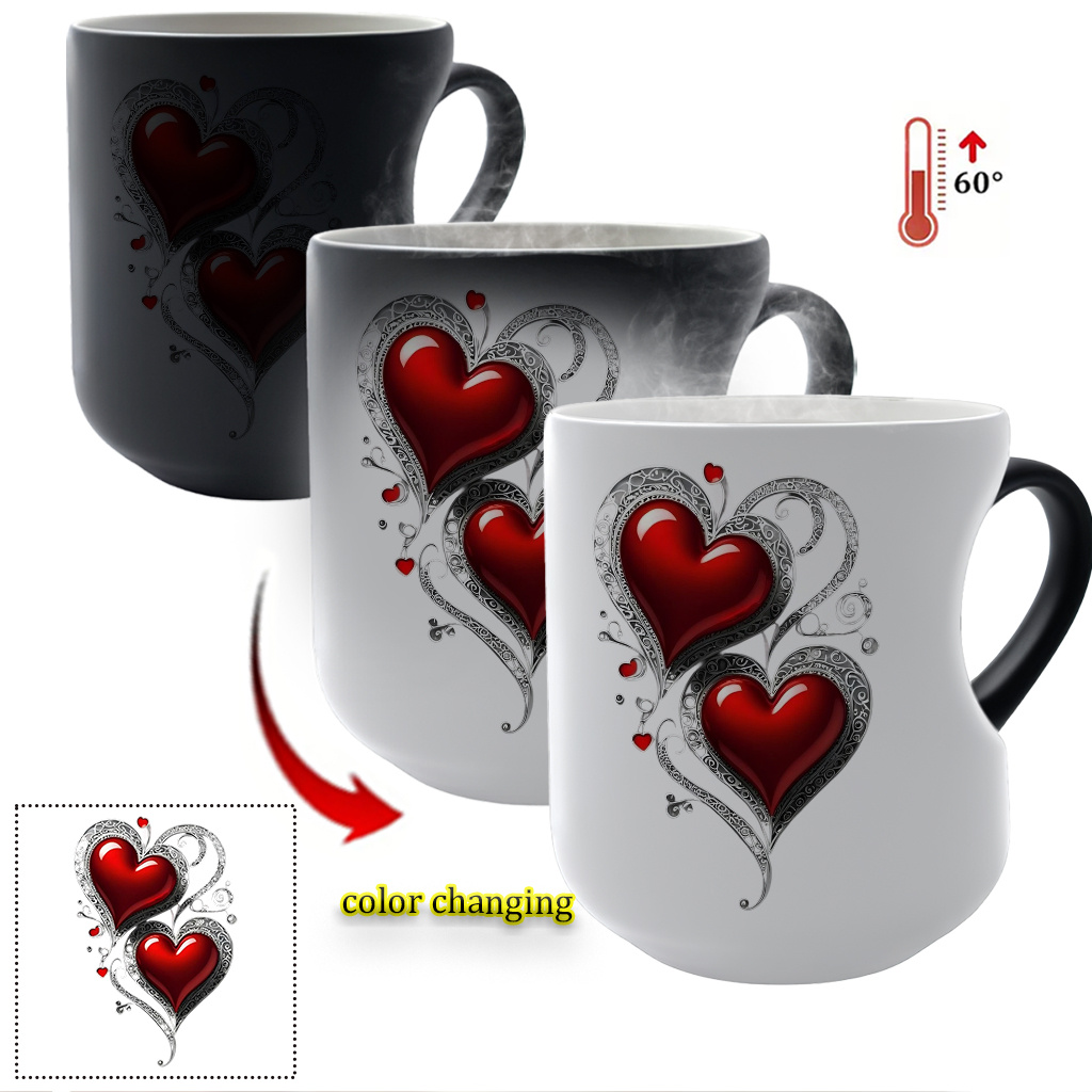 : Shimmering Heart Ceramic Mug - Perfect For Your Special Moments! Thermosensitive Ceramic Mug, - Changing Mug Heart - Handle Mug, 11oz/ 330ml, Christmas Gift For , Lovers And Mothers, Gift Occasions