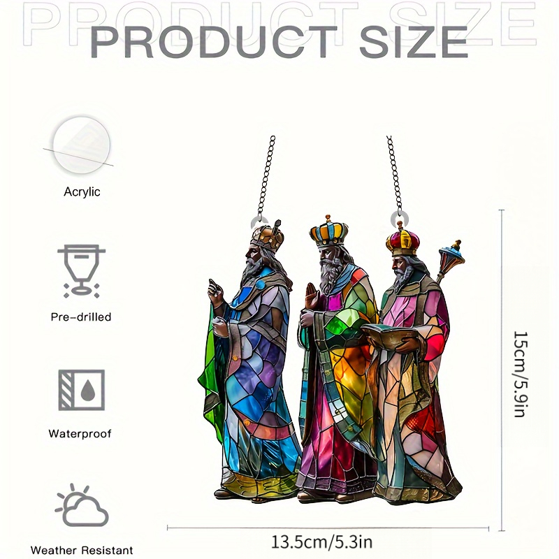 TEMU 2d Flat, 1pc 3 Acrylic Sun Catcher - Stained Window Decoration, Colorful Religious Artwork, Suitable For Home And Garden Decoration, Ideal Gift