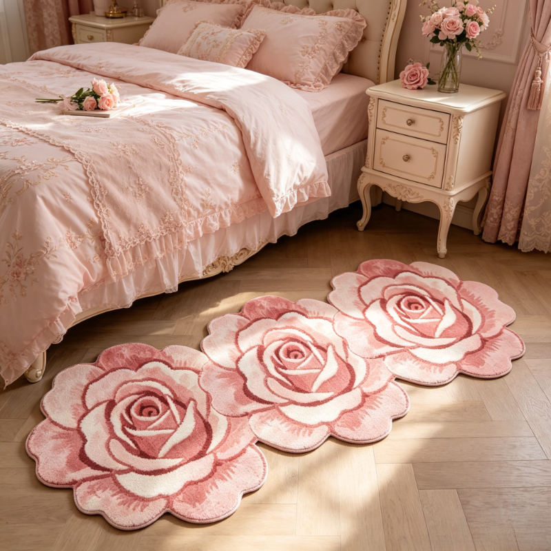 TEMU Faux Cashmere 900g 1pc French Irregular Room Sofa Long Runner Rug Pink Bedroom Decor Bedside Carpet Fluffy Soft Bay Window Plush Carpet Home