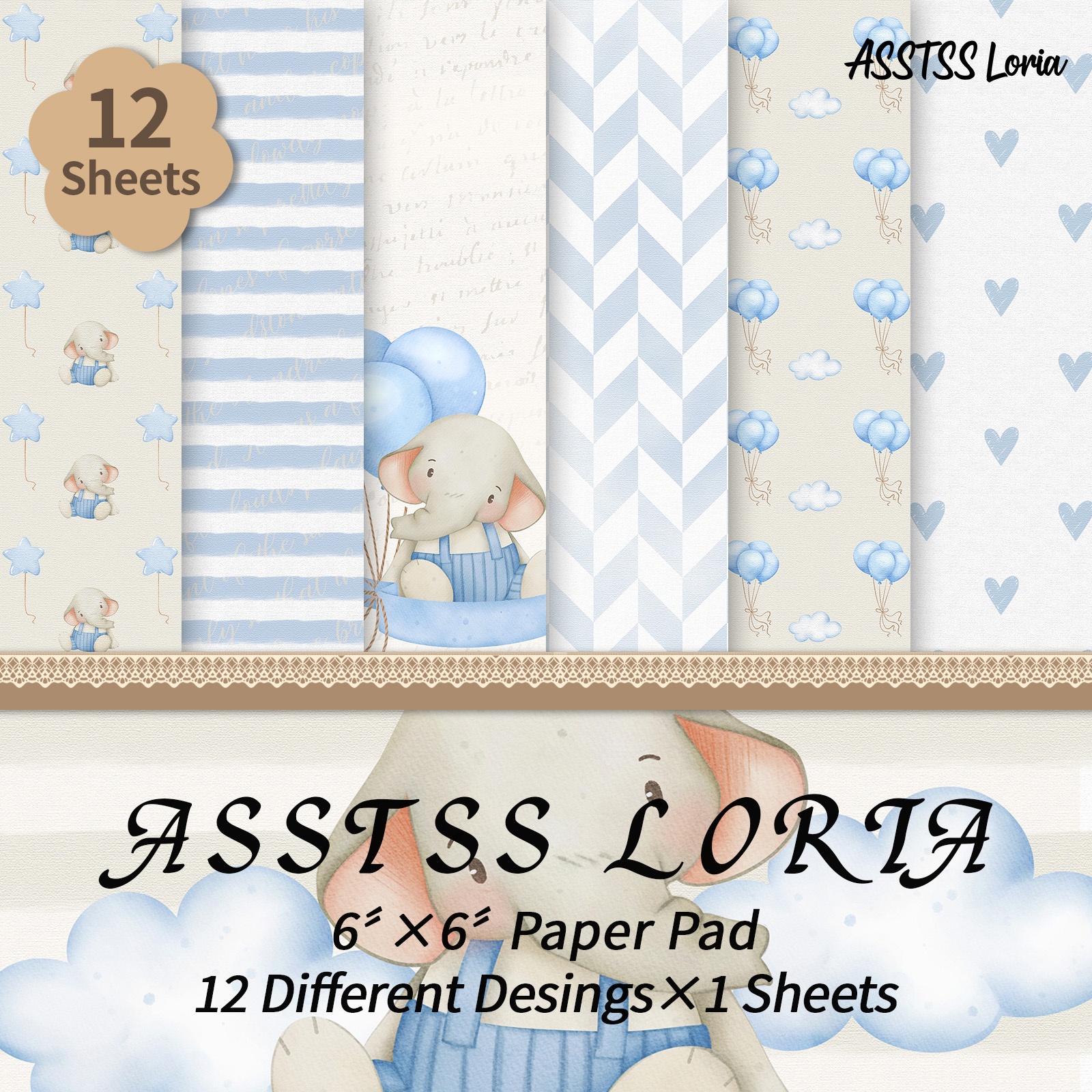 TEMU 12-sheet Asstss Loria 6x6 Inch Scrapbooking Paper Pad, Baby Series Backing Paper Supplies, Heavyweight Cardstock For Journaling, Collage Art,