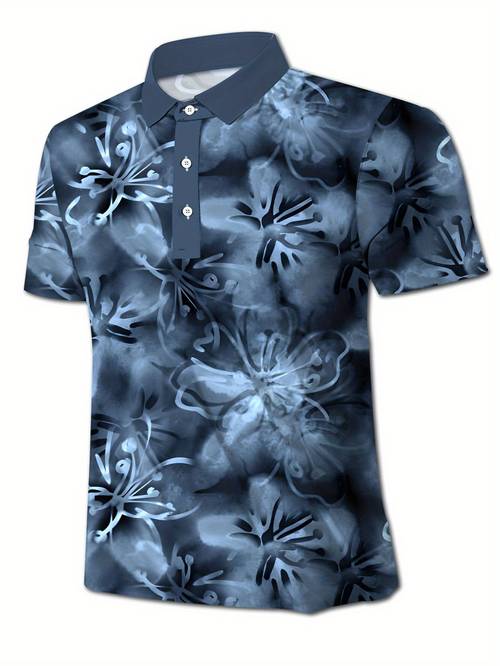 druckdesign – strukturiertes herren kurzarm mode golf blau blumenmuster abstrakter stil lässiges herren t-shirt top sommer graffiti druck kleidung pullover kragen
