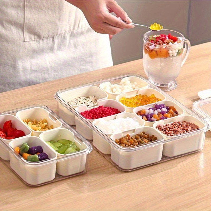 clear snack box container with lid handle 6 compartment portable serving tray for fruits veggies nuts and candy stackable food organizer for fridge picnic party beach and rv   tray 9