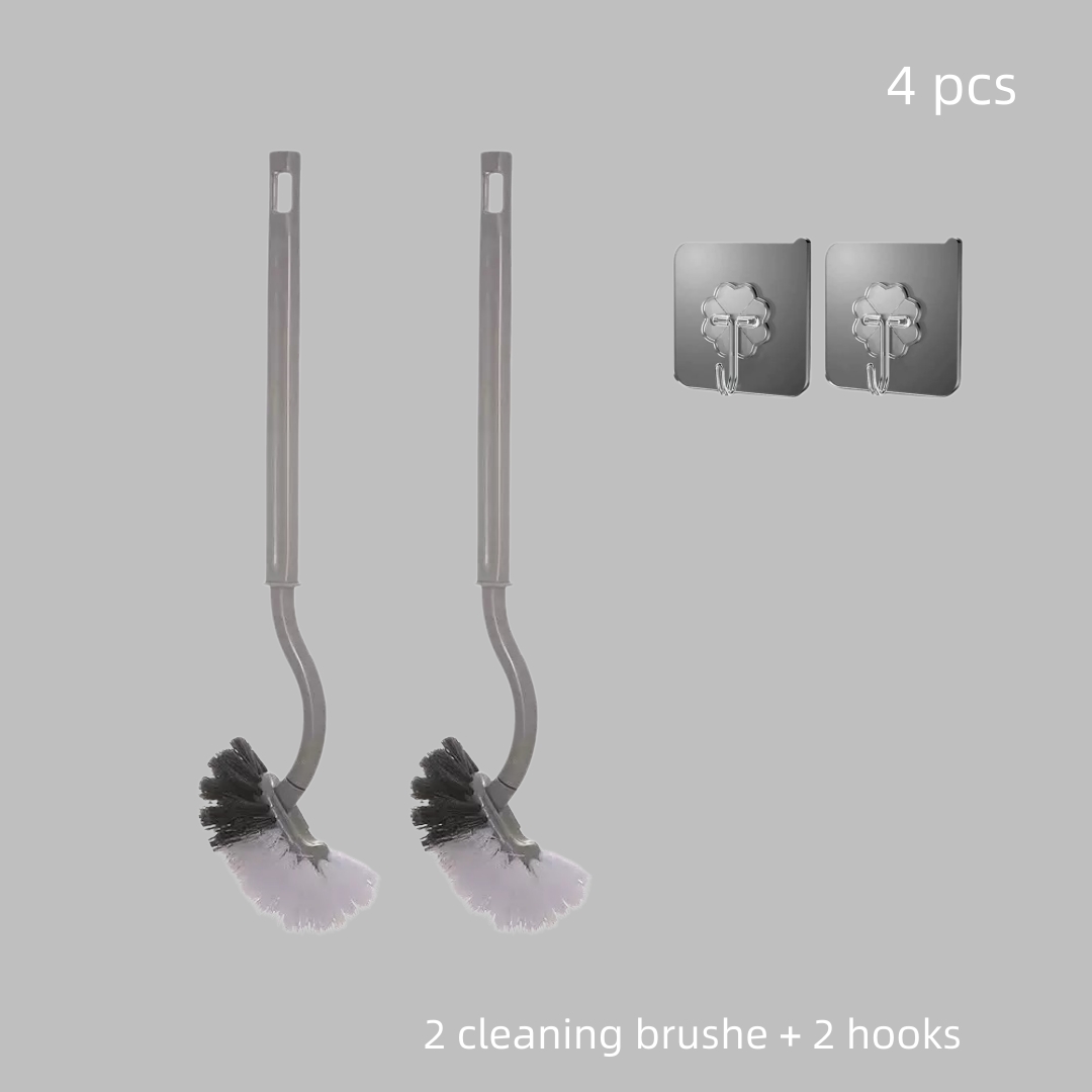 TEMU 4pcs, 2 brosses de toilette et 2 crochets de rangement, de tête de brosse incurvée pour un nettoyage des morts, long manche pour une utilisation