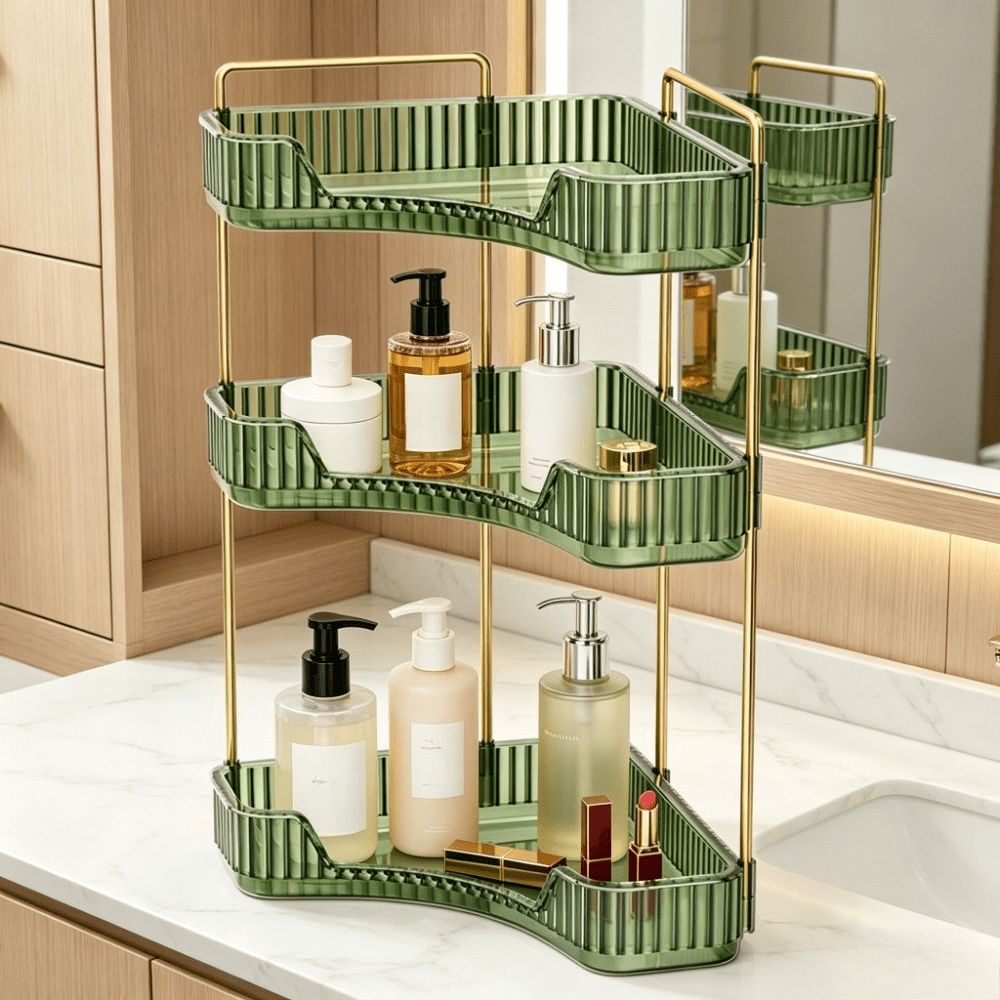 Image of Corner Bathroom Organizer, Skin Care Cosmetics Dresser Tray, Cosmetics Counter Rack, Bedroom Desk Top Organizer, Suitable For Cosmetics, Perfume, Bathroom Toiletries Rack