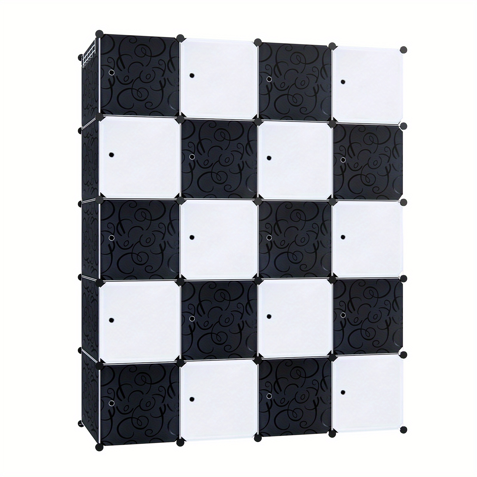 TEMU Plastic Wardrobe With 20 Cubes, Interlocking Shelves, Combination Closet With , Black And White, Portable Closets