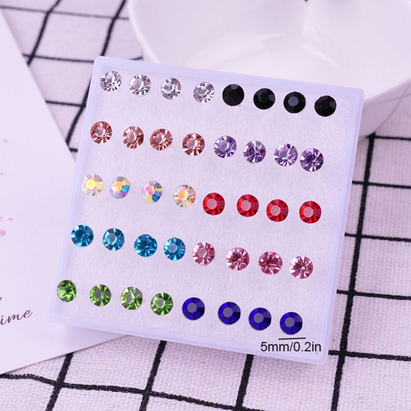 Image of Set Of 40 Colorful Rhinestone Stud Earrings With Plastic Posts Designed For Women