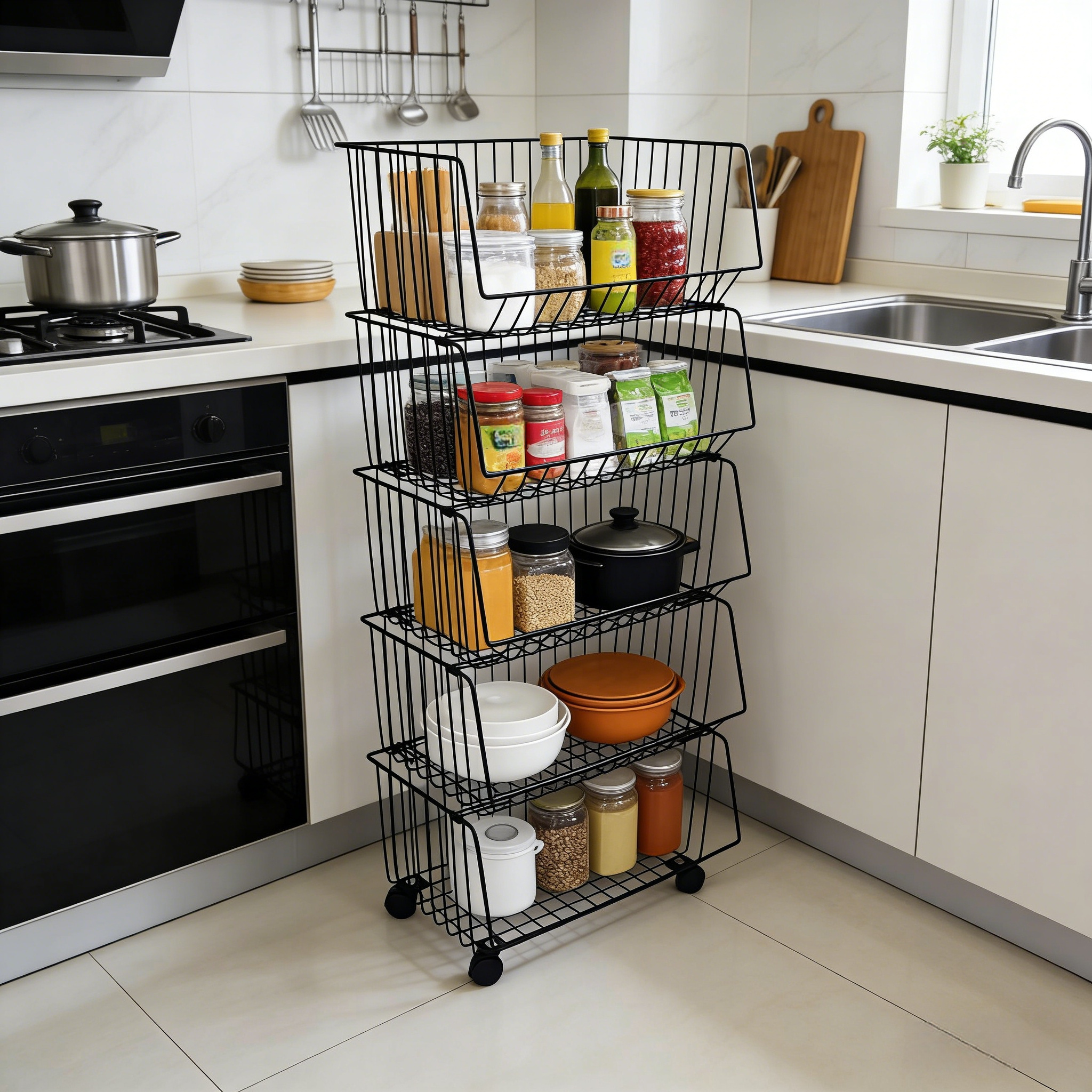 Multi-Layer Iron Storage Cart with Wheels, Mobile Organizer Rack