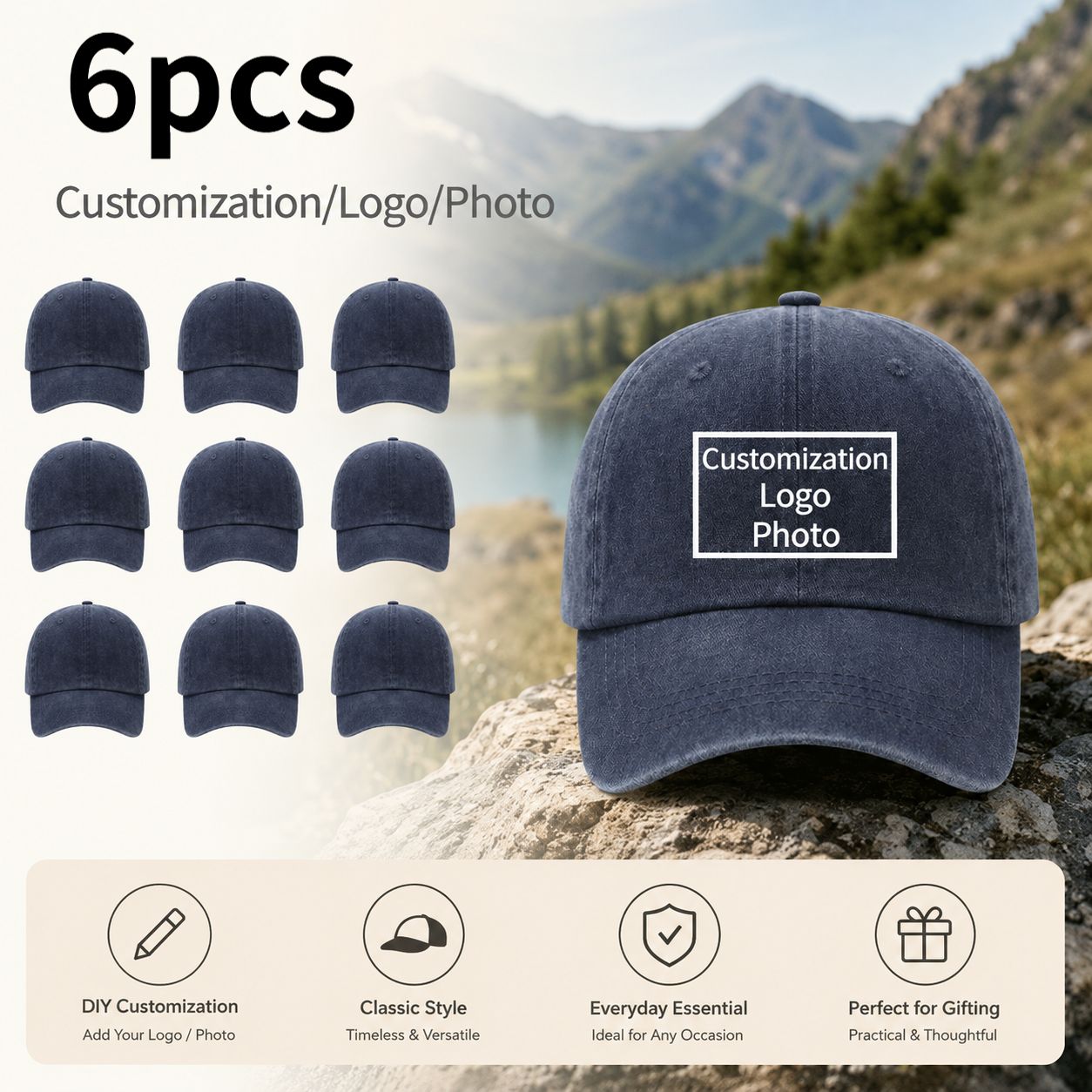 TEMU 6pcs Personalized Custom Baseball Caps - Custom Name/text/logo Suitable For Hiking, Cycling, Team Building, Mardi Gras & Events, Vintage