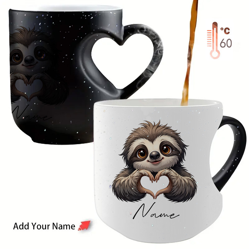 1pc Of An 11oz Custom Name And Sloth Design Mug That Color With Hot Water, A Magical Coffee Cup Featuring Personalized Name Design