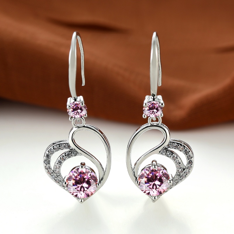 TEMU A Pair Of Pink Zirconia Heart-shaped Earrings With A Long Design, Exquisite And Elegant, Suitable For Everyday And Festive Wear