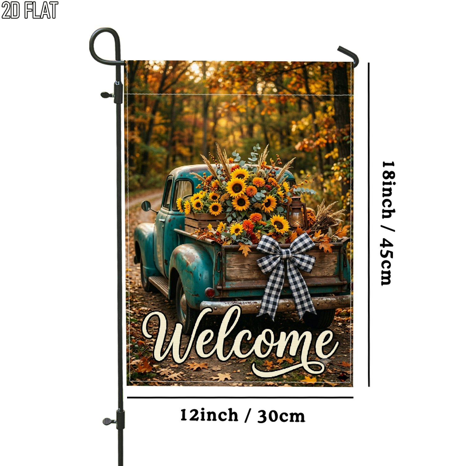 TEMU 2d Flat, 2d Flat 1pc Outdoor Garden Flag Autumn Vintage Truck Sunflower Yellow Brown Double-sided Flag Porch Decoration For Garden Outside Yard