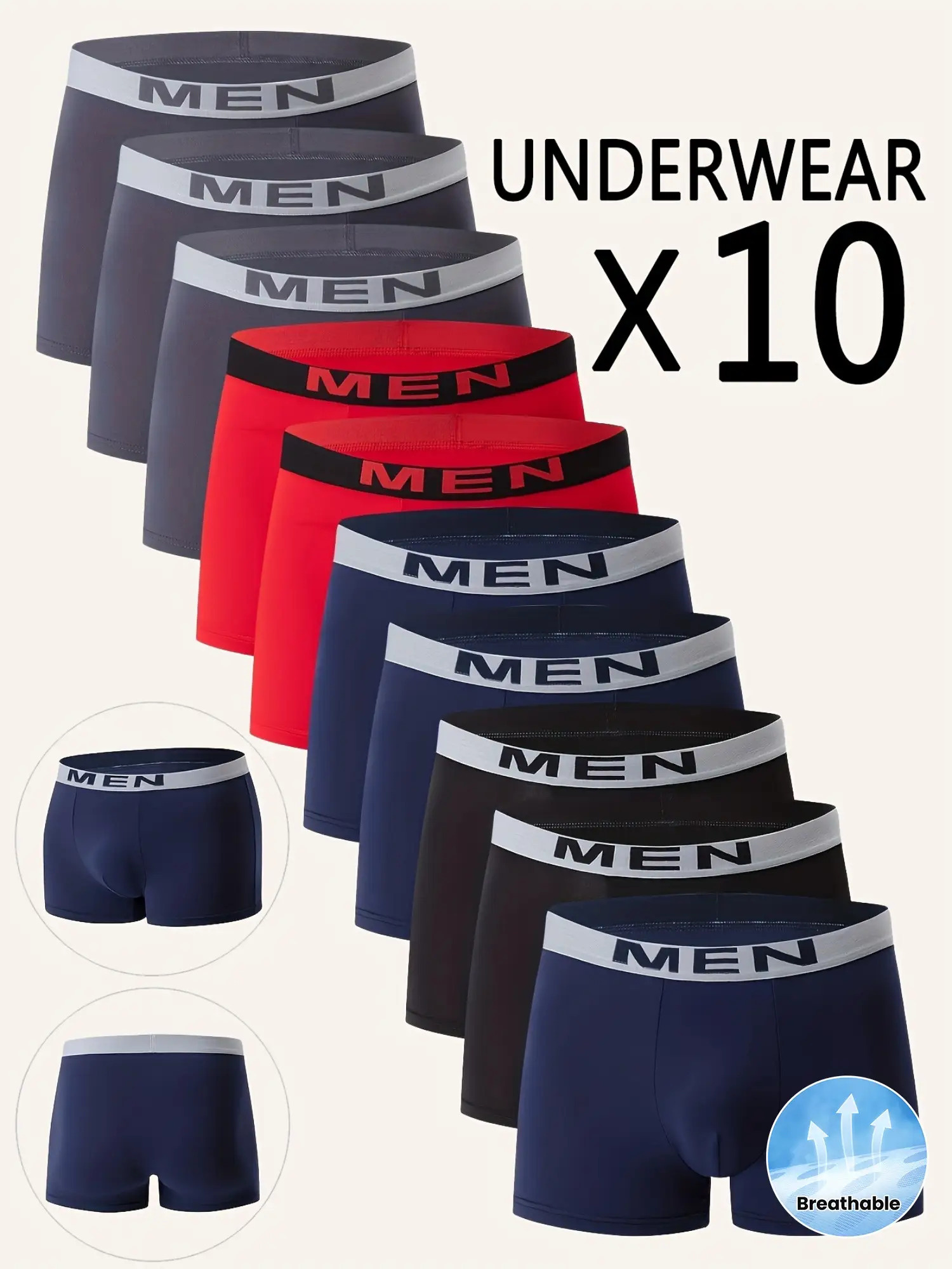 Men's Cool Breathable Boxer Briefs | 10-Pack Letter Waistband Shorts