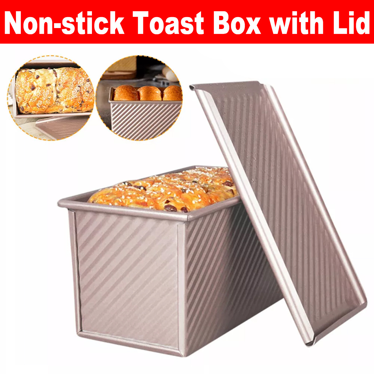 TEMU 1pc Carbon Steel Corrugated Bread Box With Lid, Toast Bread Mold Cake Mold Toast Mold, Pressure Pattern Toast Baking Supplies For Halloween