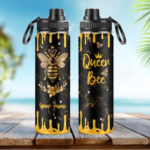 1pc personalized bee water bottle bee gifts for women water bottle bee stuff accessories things christmas gift for stainless steel 22oz tumbler with lid bee pattern sport water bottle