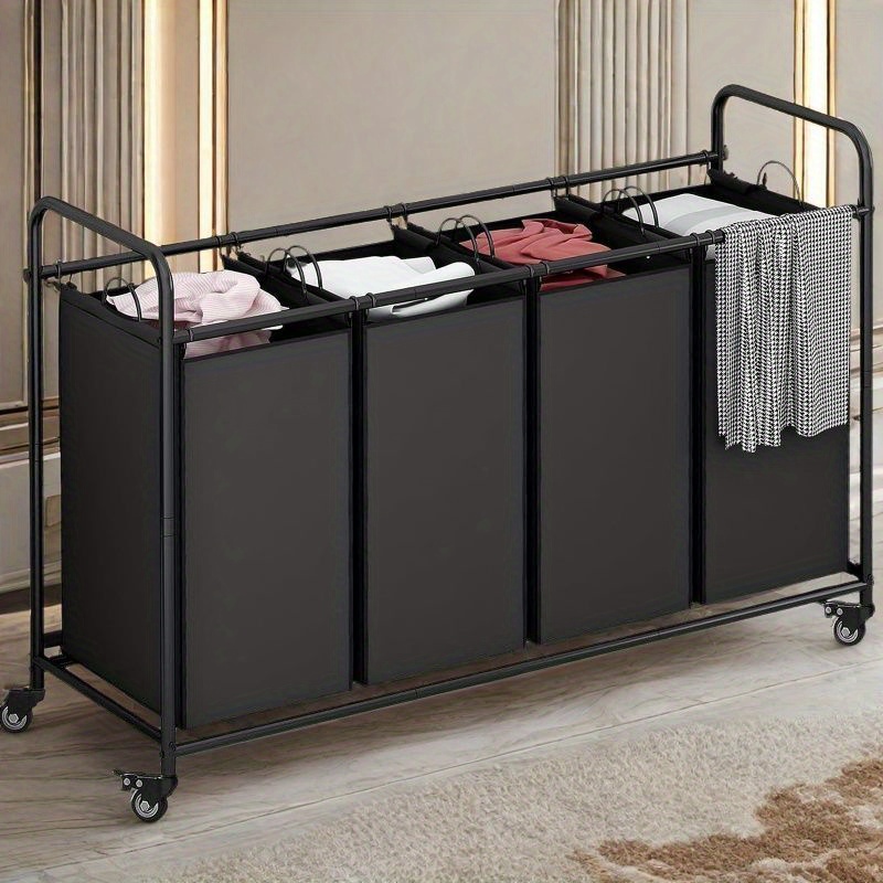 1pc   4 section laundry sorter hamper heavy duty metal frame with lockable wheels and removable bags contemporary rectangle laundry organizer cart for   room types laundry baskets