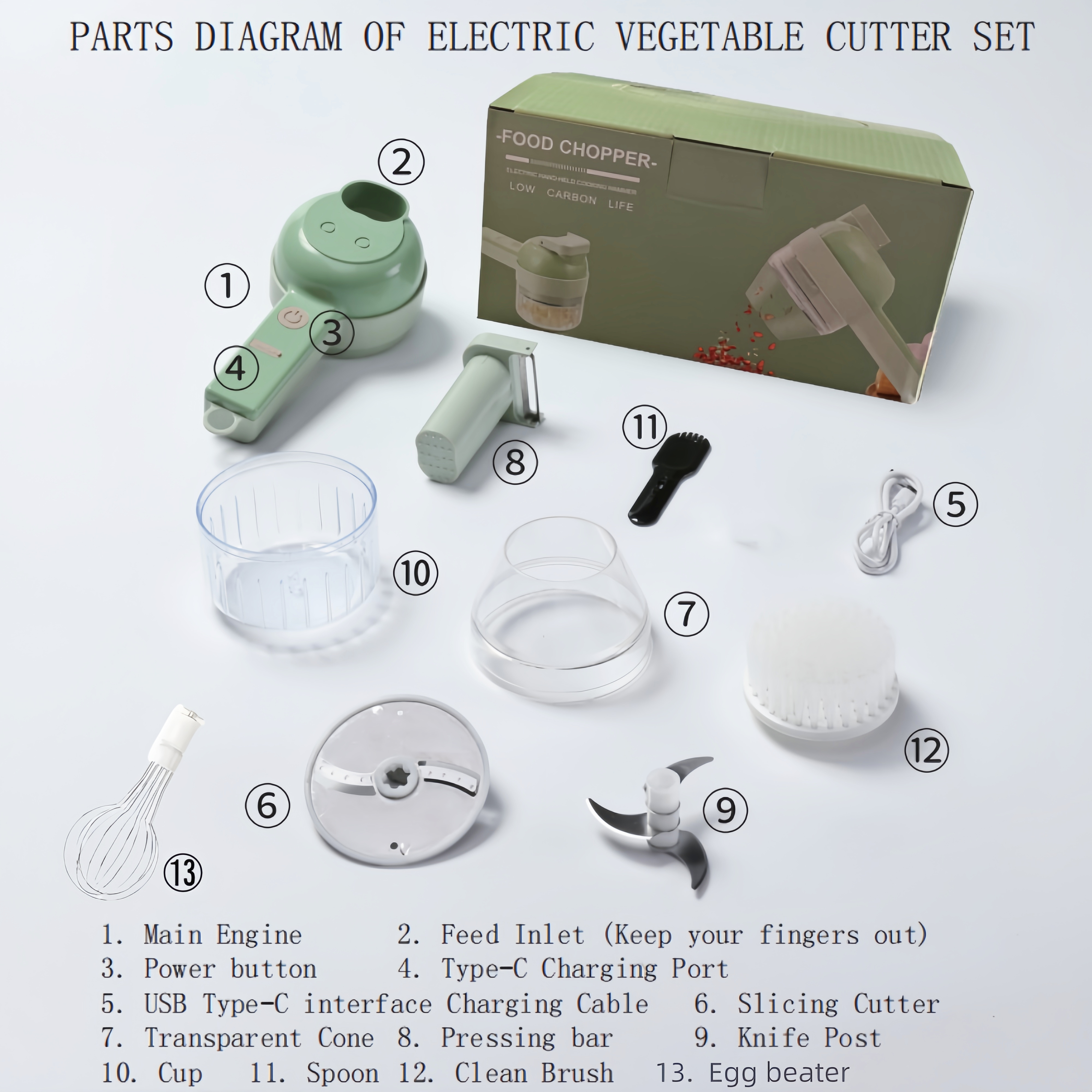 2025 upgrade portable handheld 4in 1 electric vegetable slicer electric vegetable cutter set multifunctional vegetable cutter slicer wireless garlic mud masher   green kitchen gadget vegetable slicing ergonomic grip handheld design durable blades   wireless masher multifunctional slicer meal preppers healthy   Product details 5