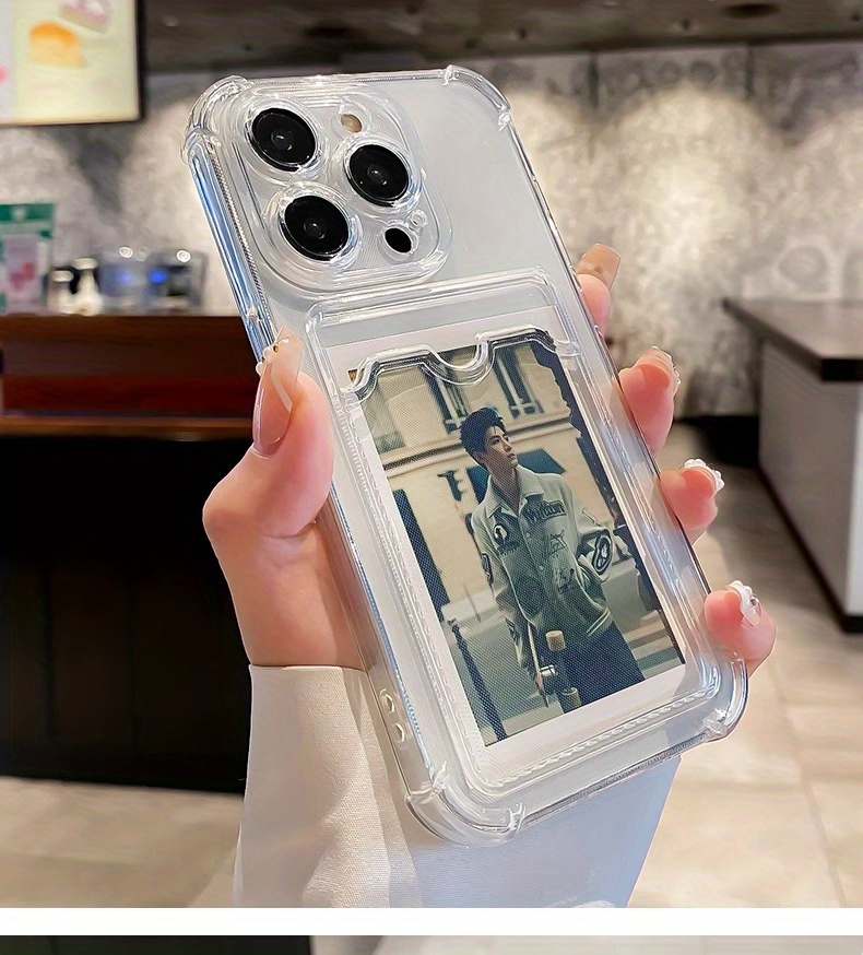 Transparent Card Holder Can Hold Photos, Suitable for Iphone16 15/ 14Promax Mobile Phone Case 11 New 13 Couples, Men'S And Women'S Max Silicone Anti-Drop Advanced Soft 12 Protection