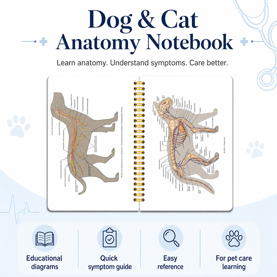 Pet Care Learning Guide, Including Dog And Cat Anatomy Charts, Disease Symptom Explanations, Organ System Knowledge, And Health Management Reference Content
