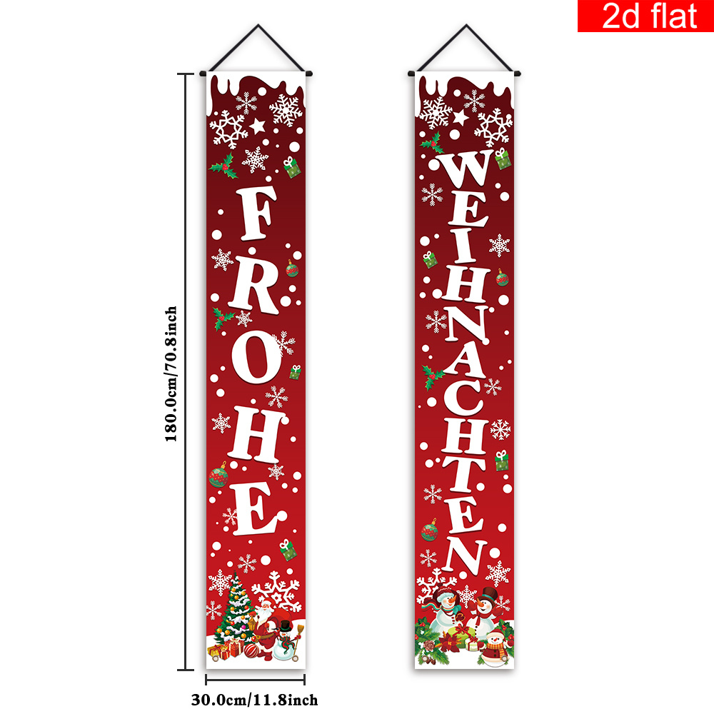 TEMU 2d Flat, 2d Flat - 2d Flat, 2d Flat - 2d Flat Banners, 2pcs Of German Christmas-themed Garland Porch Banners, Made Of Polyester, Featuring A Red