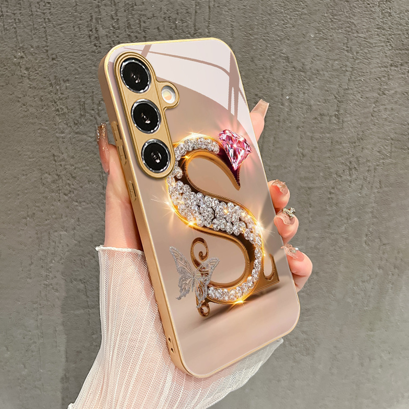 TEMU Phone Case - Pink Diamond Pattern Glass Phone Case For Galaxy S25/s25 Ultra/s25 Plus/s25 Edge/s24/s24 Fe/s24 Ultra/s23/s23 Ultra/s22/s21/s21