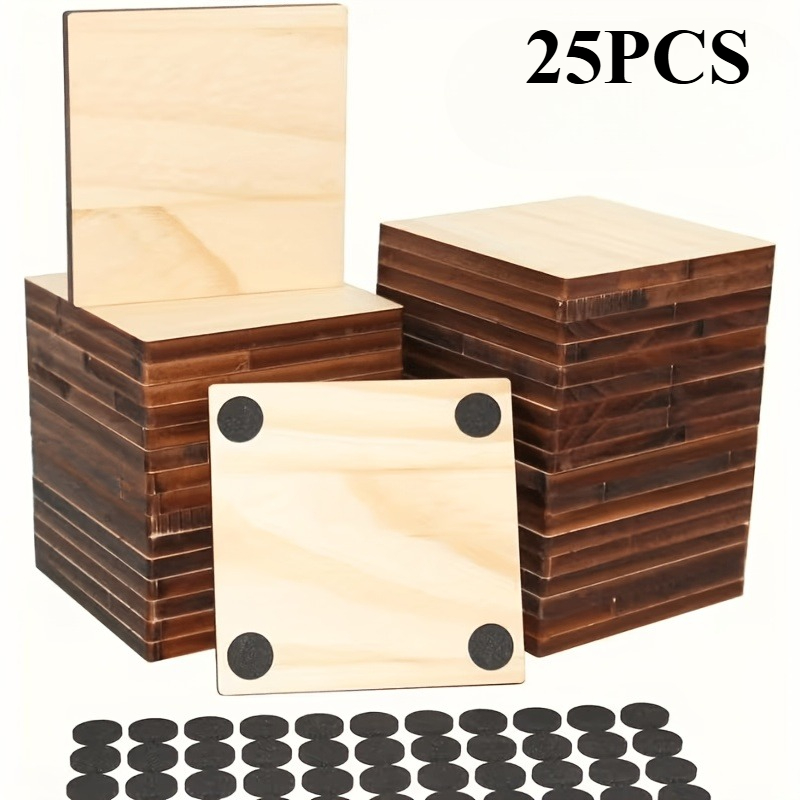 TEMU 25pcs Wooden Coasters, 4 Inch/10 Cm Wooden Coasters With Non-slip Coasters Crafts Coasters For Stained Painting Drawing Wood Engraving Wood